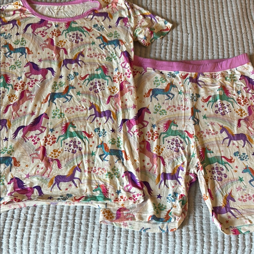Little Sleepies Pink and Purple Pajama Set with Whimsical Unicorn Print